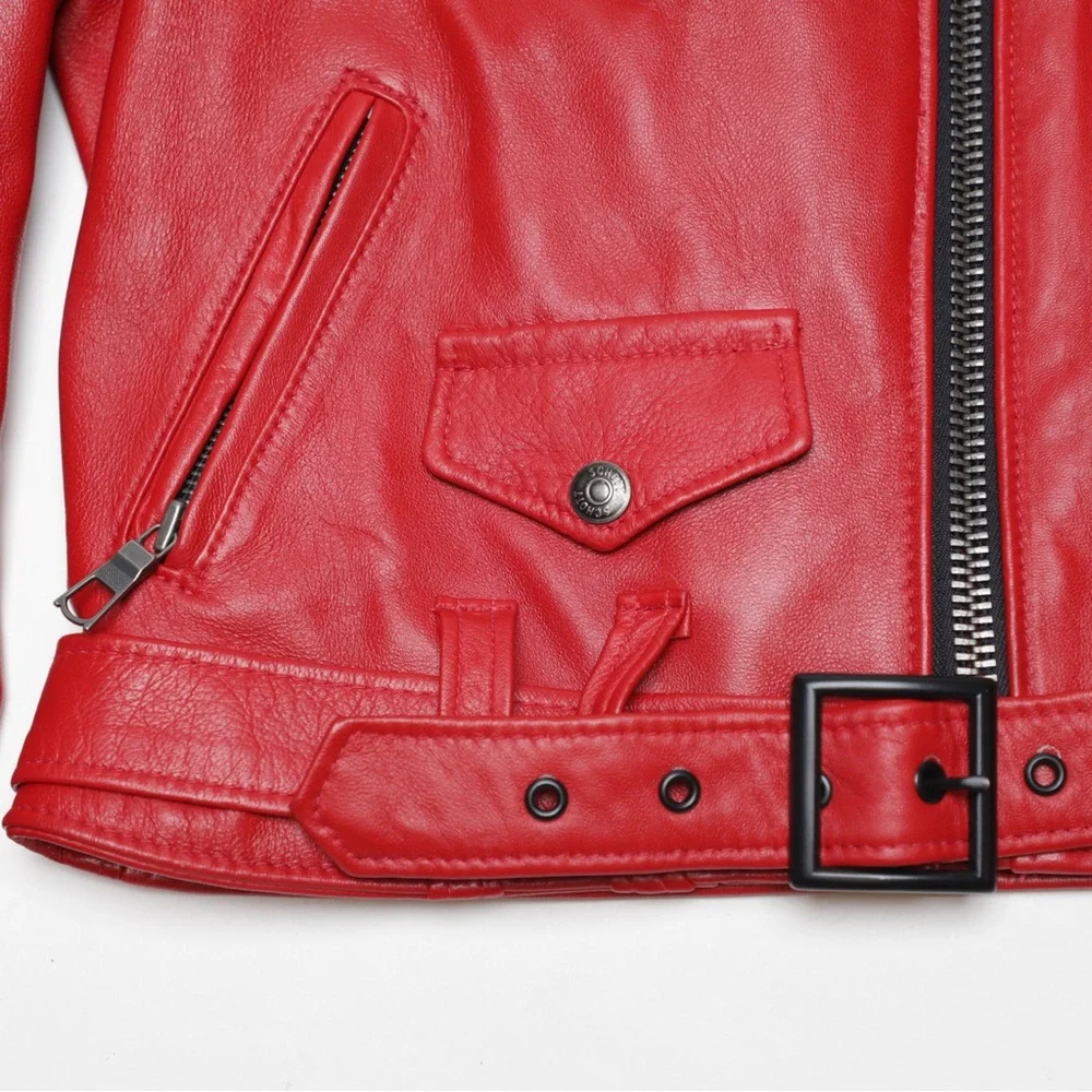 Schott NYC Perfecto Biker Leather Jacket Red Size XS - Picture 6 of 13